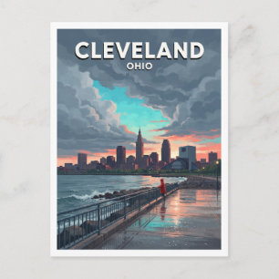Carte Postale Cadeau de l'Ohio, port de Cleveland et ligne d'hor