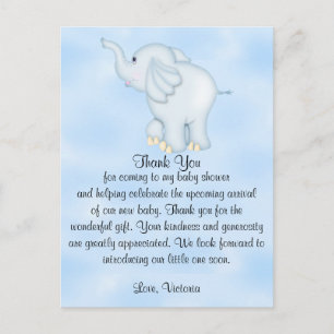 Carte Postale Cadeau de Naissance Remerciements Garçon Éléphant