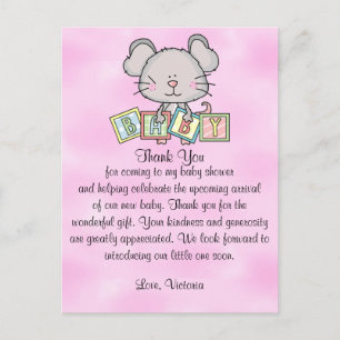 Carte Postale Cadeau de Naissance Remerciements Souris Fille