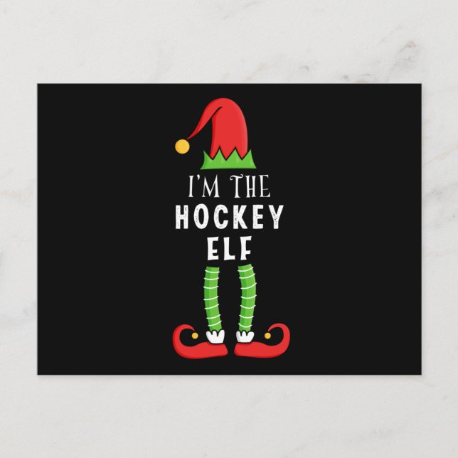 Carte Postale Cadeau de Noël de l'elfe de hockey jumelé famille  (Devant)