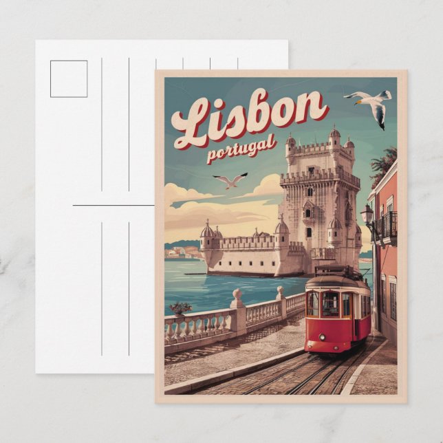 Carte Postale cadeau de tramway vintage lisbon portugal (Devant / Derrière)