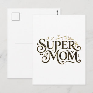 Carte Postale Cadeau de typographie ornée Super Maman en or
