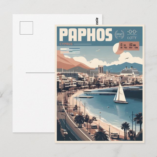 Carte Postale Cadeau de vacances de la ville de Paphos, Chypre (Devant / Derrière)