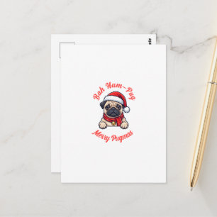 Carte Postale Cadeau drôle de Noël Pug grincheux amoureux des ch
