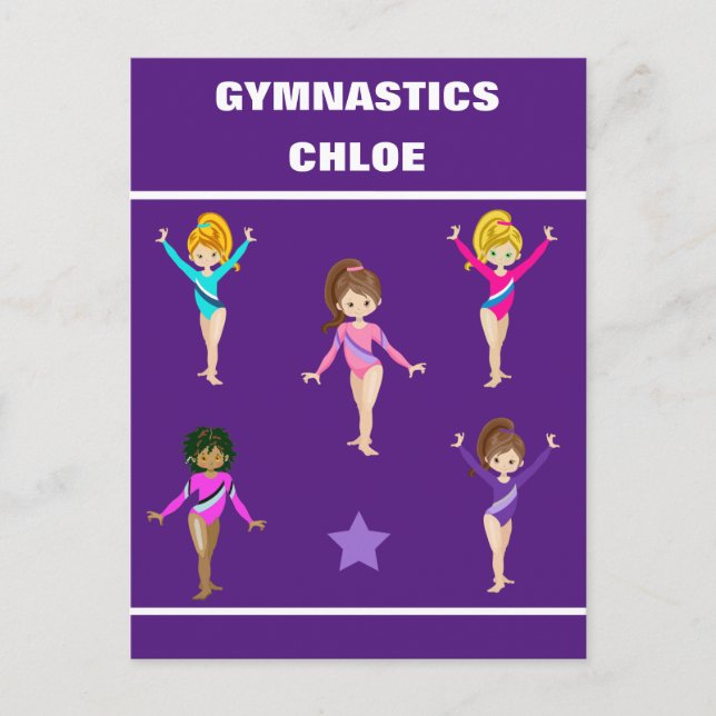 CARTE POSTALE CADEAU GYMNASTIQUE AVEC 5 GYMNASTES PERSONNALISÉS (Devant)