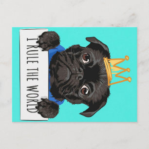 Carte Postale Cadeau Je Règne Sur Le Monde Pug, Cadeau Drôle Pou