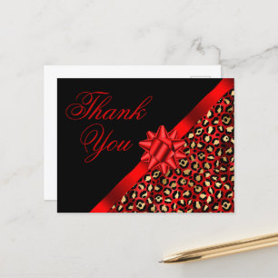 Carte Postale Cadeau noir et rouge Leopard Foil Ribbon Bow
