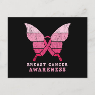 Carte Postale Cadeau Papillon Ruban Rose Sensibilisation au Canc