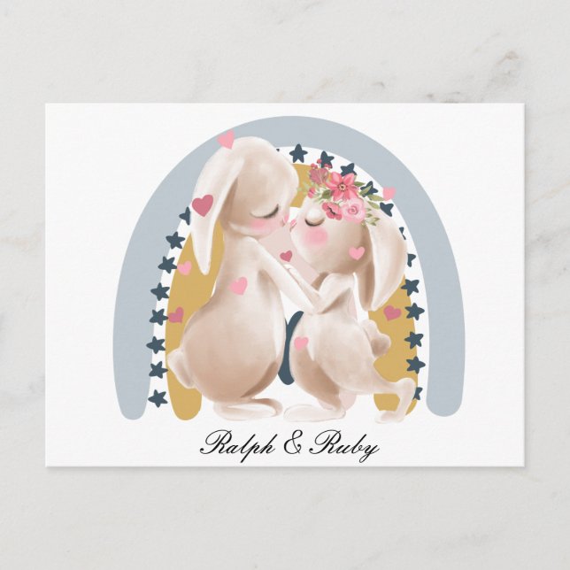 Carte Postale Cadeau personnalisé lapin arc-en-ciel pour couple  (Devant)