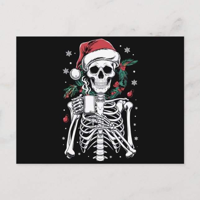Carte Postale Cadeau pour amateur de café de Noël squelette mort (Devant)