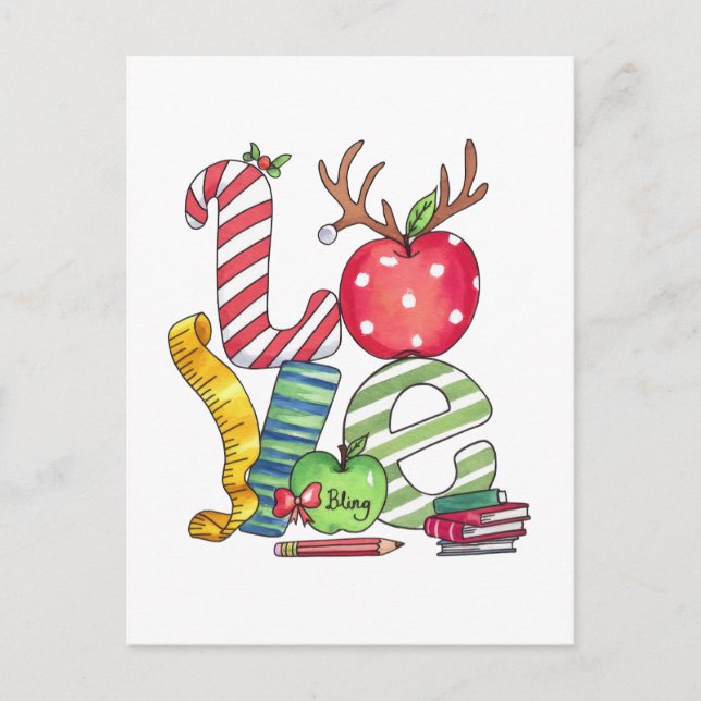 Carte Postale Cadeau pour Enseignant | Crayon Pomme d'Amour (Devant)