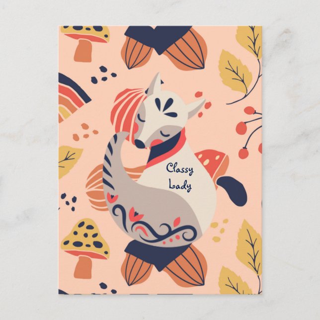 Carte Postale Cadeau pour Enseignante Classe Dame Renard Hygge (Devant)