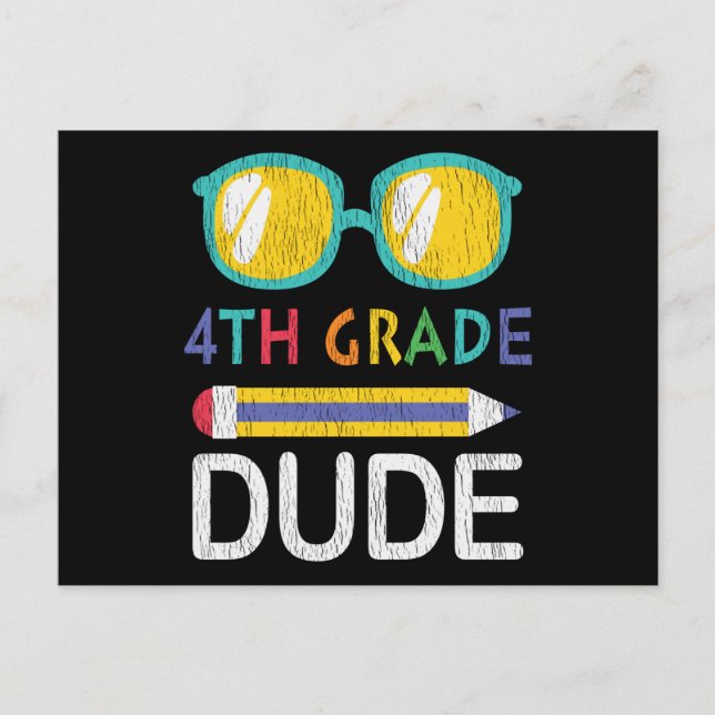 Carte Postale Cadeau pour garçon élève de 4e rentrée scolaire (Devant)