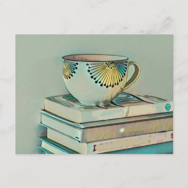 Carte Postale Cadeau pour les amateurs de café et de livres (Devant)