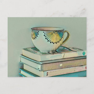 Carte Postale Cadeau pour les amoureux du café et des livres