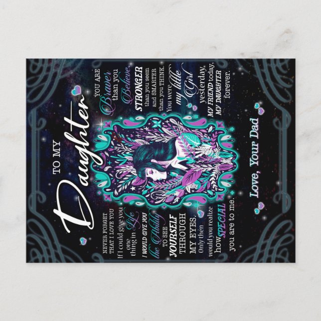 Carte Postale Cadeau pour ma fille, Lettre à ma fille de Papa (Devant)