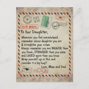 Carte Postale Cadeau pour ma fille, Lettre d'amour à notre fille
