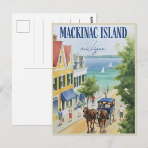 Carte Postale Cadeau Vintage Mackinac Island Michigan avec Fleur