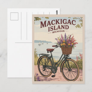 Carte Postale Cadeau Vintage Mackinac Island Michigan avec Fleur
