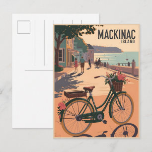 Carte Postale Cadeau Vintage Mackinac Island Michigan avec Fleur
