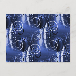 Carte Postale Cadeaux Abstraits Floral Swirl Indigo Blue Girly