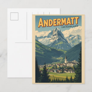 Carte Postale Cadeaux Andermatt ski vintage Suisse Alpes suisses
