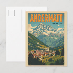 Carte Postale Cadeaux Andermatt ski vintage Suisse Alpes suisses