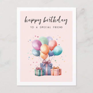 Carte Postale Cadeaux Aquarelle Présente Ballons Ami Anniversair