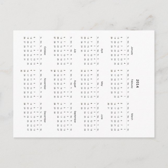 Carte Postale Cadeaux Calendrier 2014 (Devant)