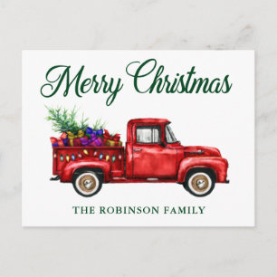 Carte Postale Cadeaux classiques de Camion Rouge Arbre Noël Nom 
