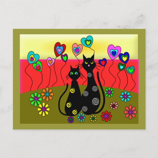 Carte Postale Cadeaux d'art Amoureux de les chats noirs (Devant)