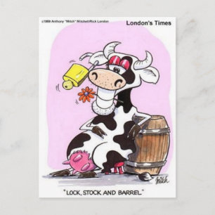 Carte Postale Cadeaux de bande dessinée de vache drôle T-shirts 