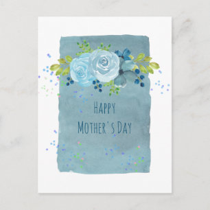 Carte Postale Cadeaux de Fête des Mères Fleurs Bleu Poussiéreux 