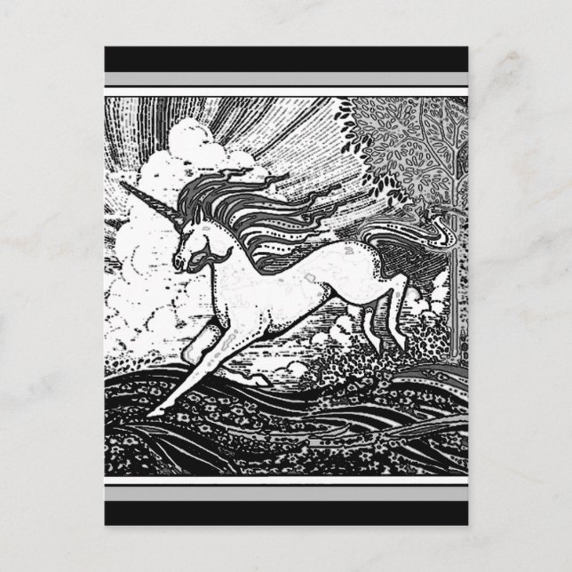 Carte Postale Cadeaux de licorne à pied noir et blanc (Devant)