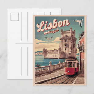 Carte Postale Cadeaux de tramway de voyage vintage lisbonne port