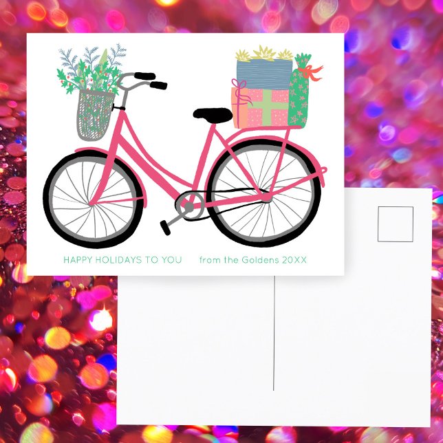 Carte Postale Cadeaux de vélo de Noël adorables PERSONNALISÉS PO (Adorable Christmas Bicycle Gifts Pink Cute CUSTOM HOLIDAY Postcard
)