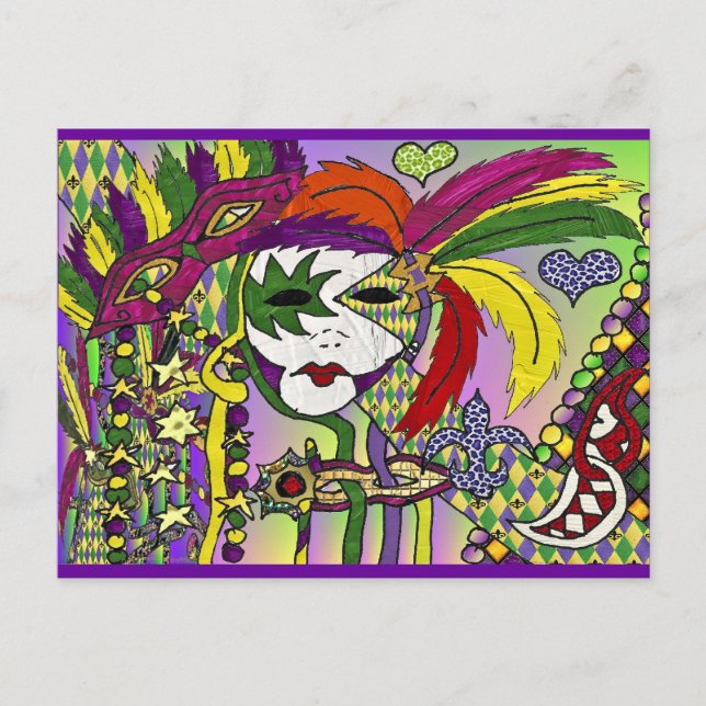Carte Postale Cadeaux de vêtements de masques à plumes de Mardi  (Devant)