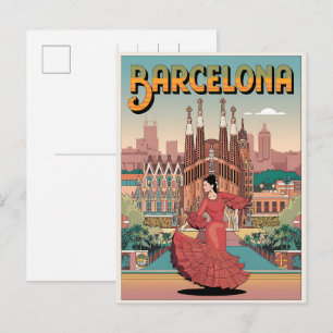Carte Postale Cadeaux vintage barcelona sagrada familia voyage