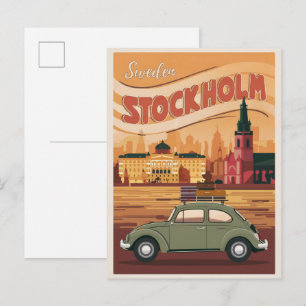 Carte Postale cadeaux vintage de voyage à stockholm en suède et 