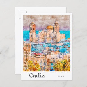 Carte Postale Cadiz Espagne Voyage Aquarelle main tirée