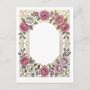 Carte Postale Cadre de bordure de rose de mariage Art nouveau él