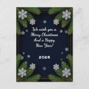 Carte Postale Cadre de branche de pin bleu foncé festif hivernal