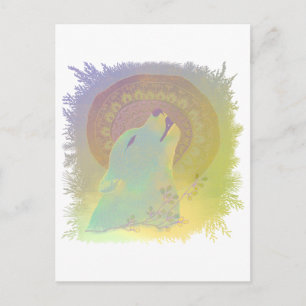 Carte Postale Cadre de branches de plantes Loup hurlant et Manda