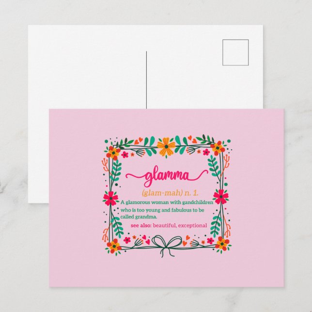 Carte Postale Cadre de fleurs Glamma Grand-mère Définition de gr (Devant / Derrière)
