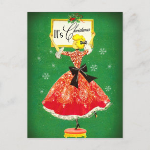 Carte Postale Cadre de Noël Vintage rouge vert parties scintilla