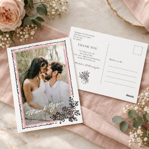 Carte Postale Cadre de photo de mariage floral fantaisiste remer