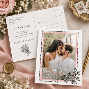 Carte Postale Cadre de photo de mariage remerciement floral fant