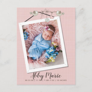 Carte Postale Cadre de photo rose pour l'annonce de naissance