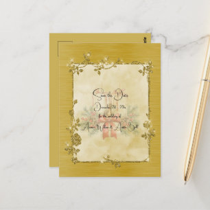 Carte Postale Cadre élégant pailleté or Save the Date