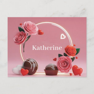 Carte Postale Cadre en verre circulaire romantique avec roses et